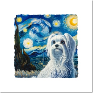 Starry Maltese Dog Portrait - Pet Portrait Posters and Art